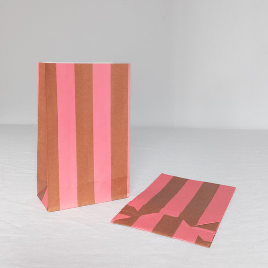 Pink and Brown Striped Paper Bags